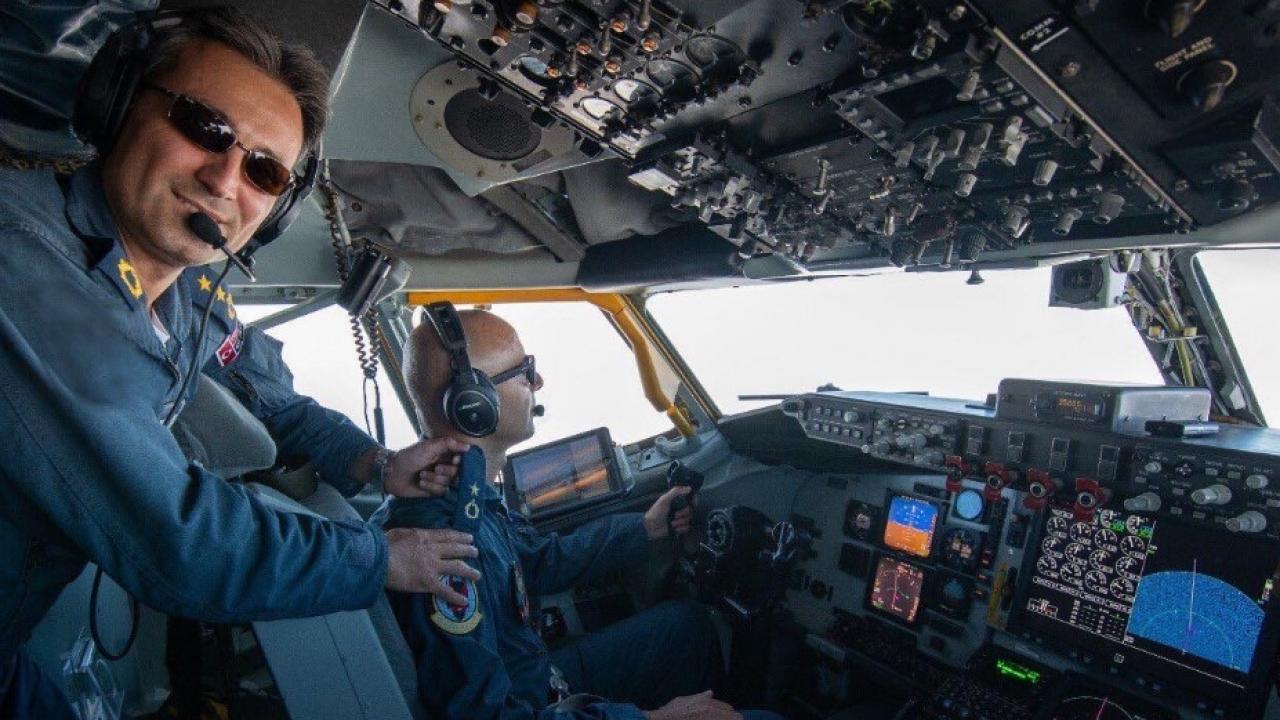 Turkish pilots in the cockpit of the Block 45 KC-135R training on the new glass cockpit configuration