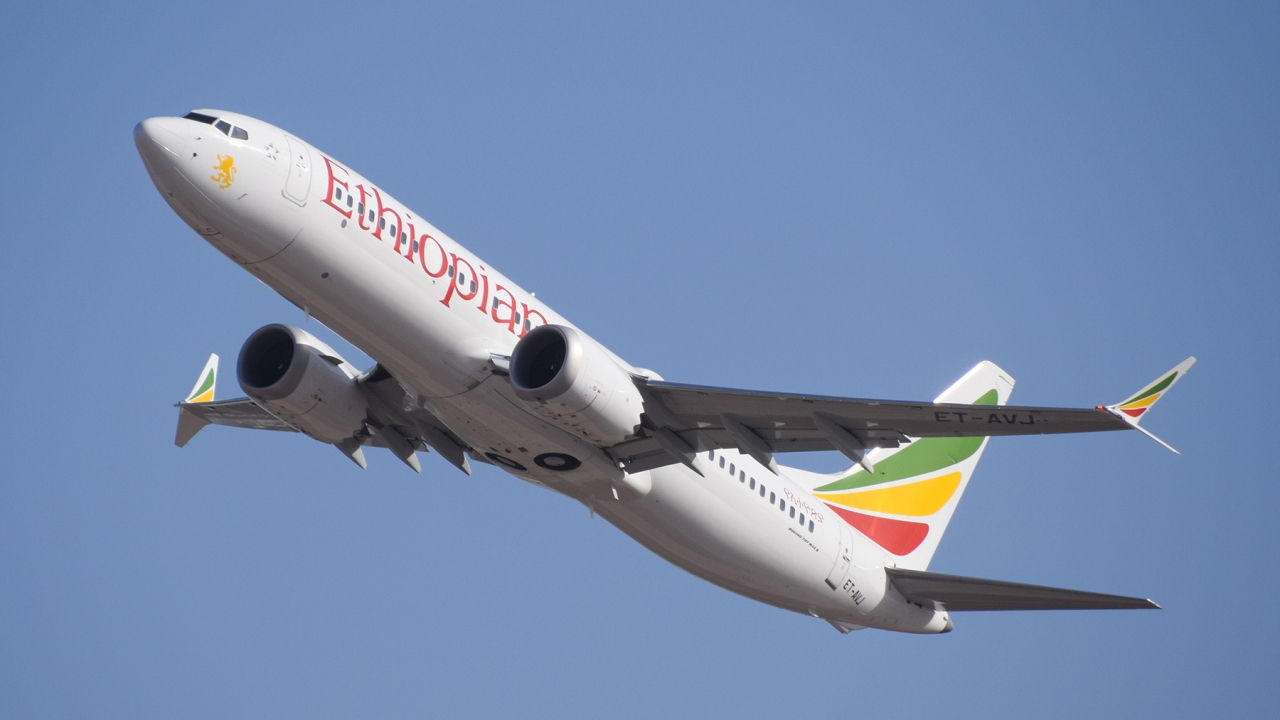 An Ethiopian 737 Max on take-off 2019